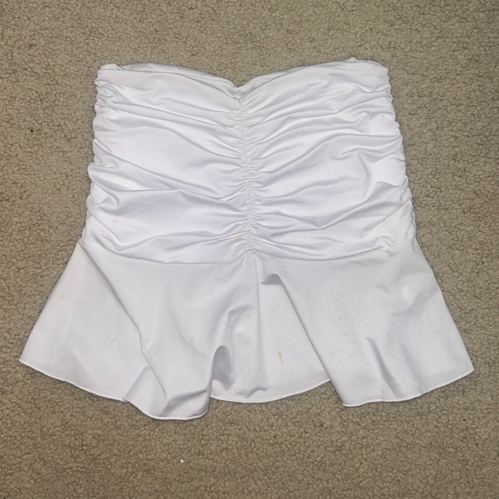 White Ruched Mini Skirt - Picture 2 of 3